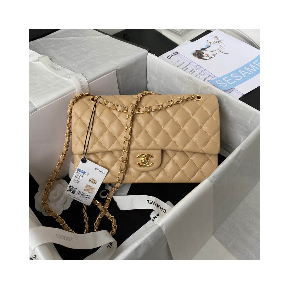 Chanel Classic Flap Bag 25 cm Beige Caviar Gold-Tone Hardware A01112