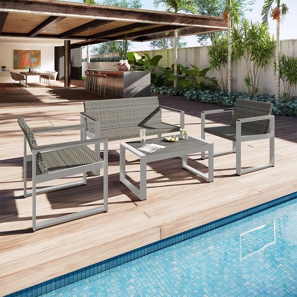 4Piece Aluminum Patio Conversation Set,Garden Outdoor Sofa Seating Group Set with Cushions