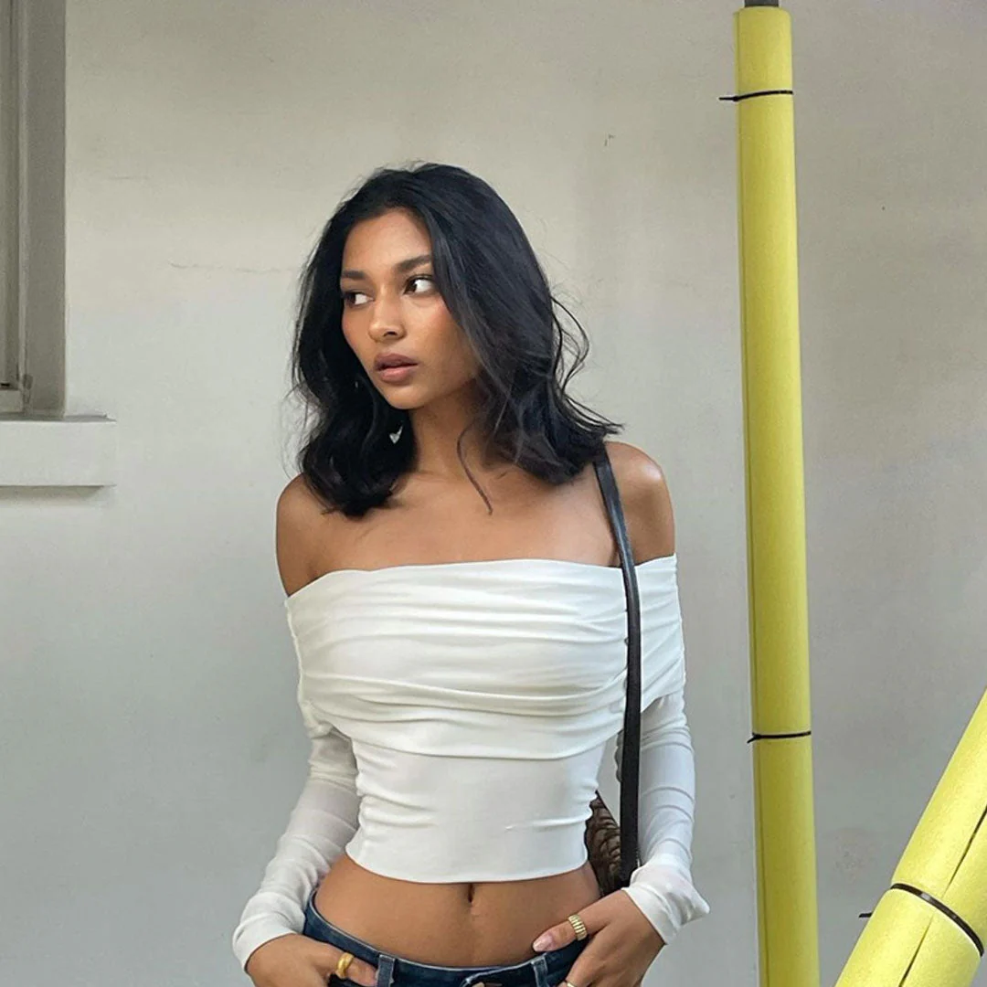 Off Shoulder Ruched Crop TopClistos