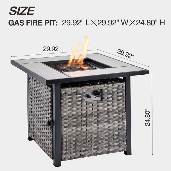 OVIOS Grey Wicker 6piece Patio Furniture Set With Fire Pit