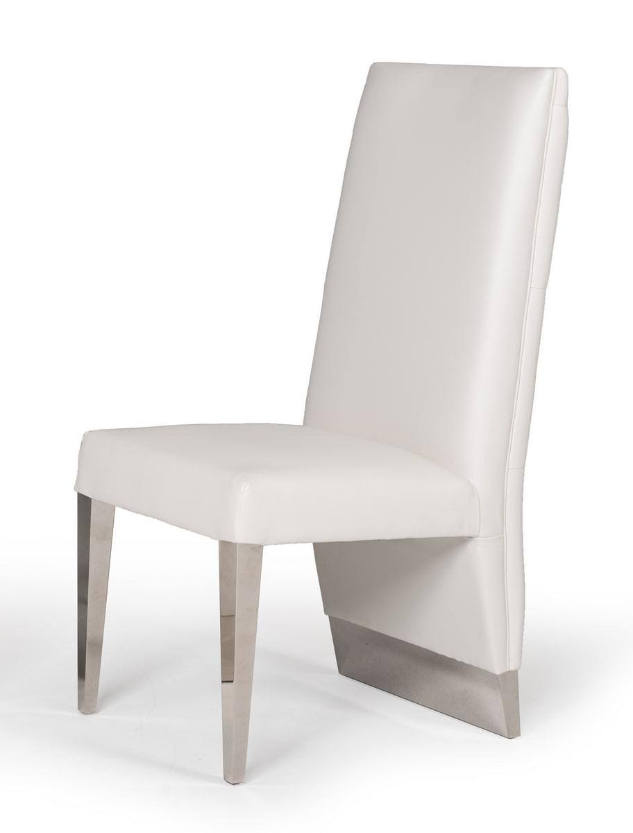 Modrest Kilson Modern White Leatherette u0026 Stainless Steel Dining Chair (Set of 2)
