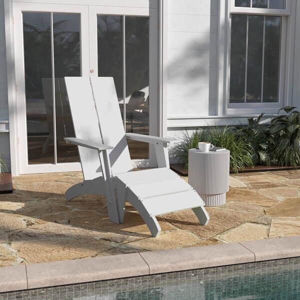 Modern AllWeather Dual Slat Adirondack Style Chair with Footrest