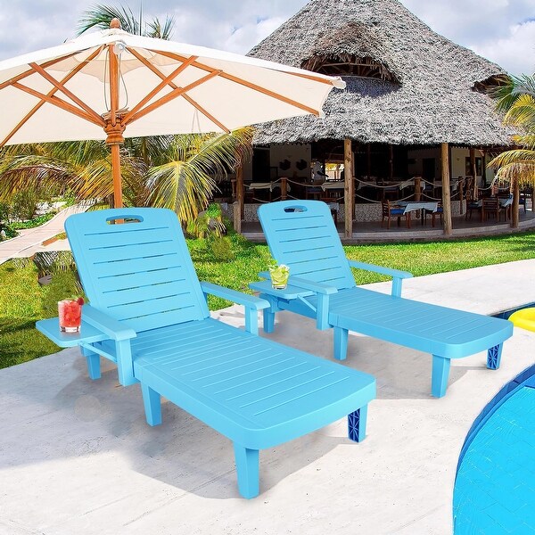 2Piece Plastic Lounge Chairs,5Position,Armrest,Storage Rack