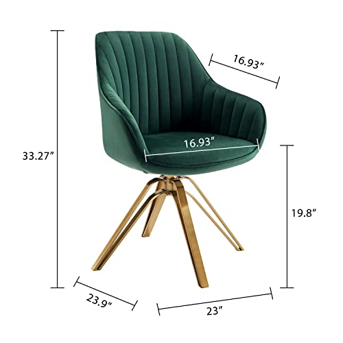 Volans Mid Century Modern Desk Chair No Wheels, Upholstered Swivel Accent Chair with Hollow Brushed Gold Plated Legs Office Chair for Home Office Bedroom, Beige Off White