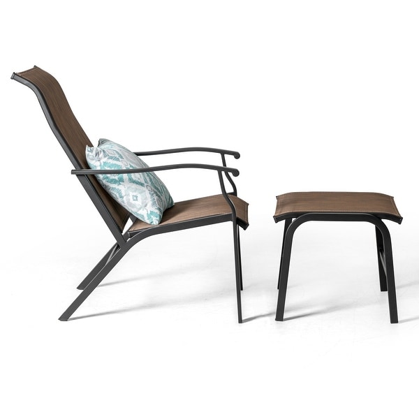 Nuu Garden Patio AllWeather Textilene Lounge Chair with Ottoman,Brown