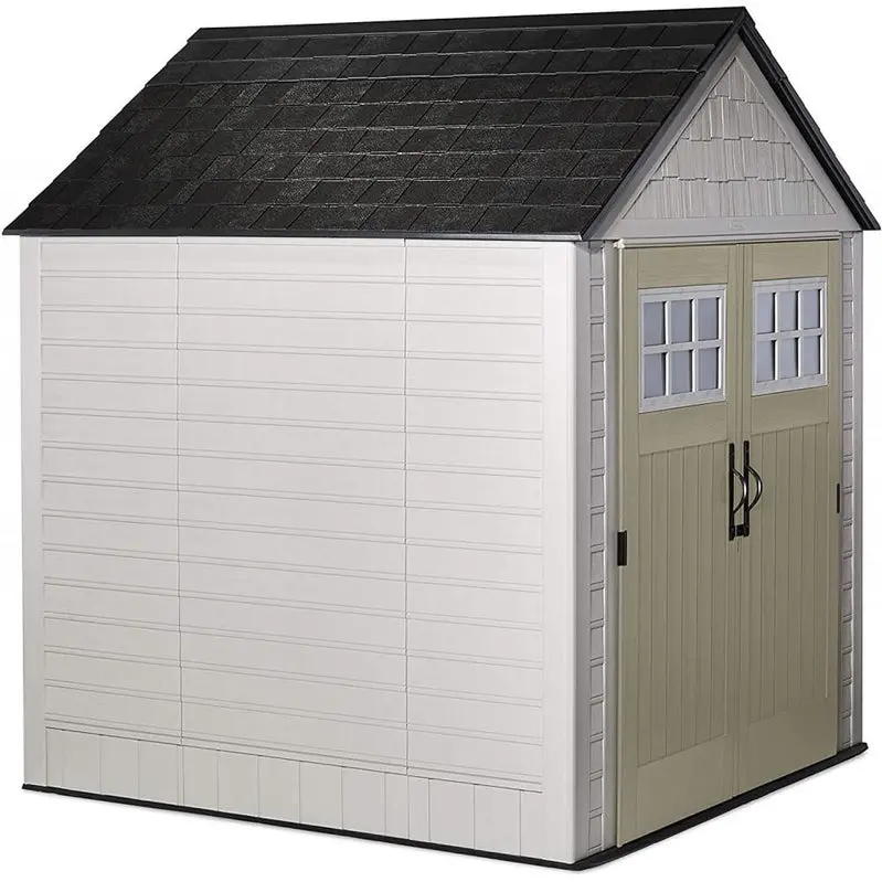 Rubbermaid 7′ x 7′ Weather-Resistant Resin Garden Shed – Sand Finish with Windows