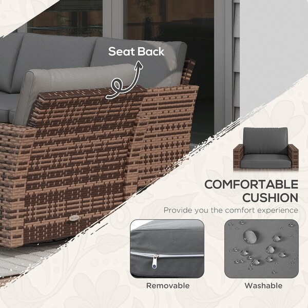 Outsunny 6 Piece Patio Furniture Set with Rattan Threeseater Sofa,Swivel Rocking Chairs,Footstools