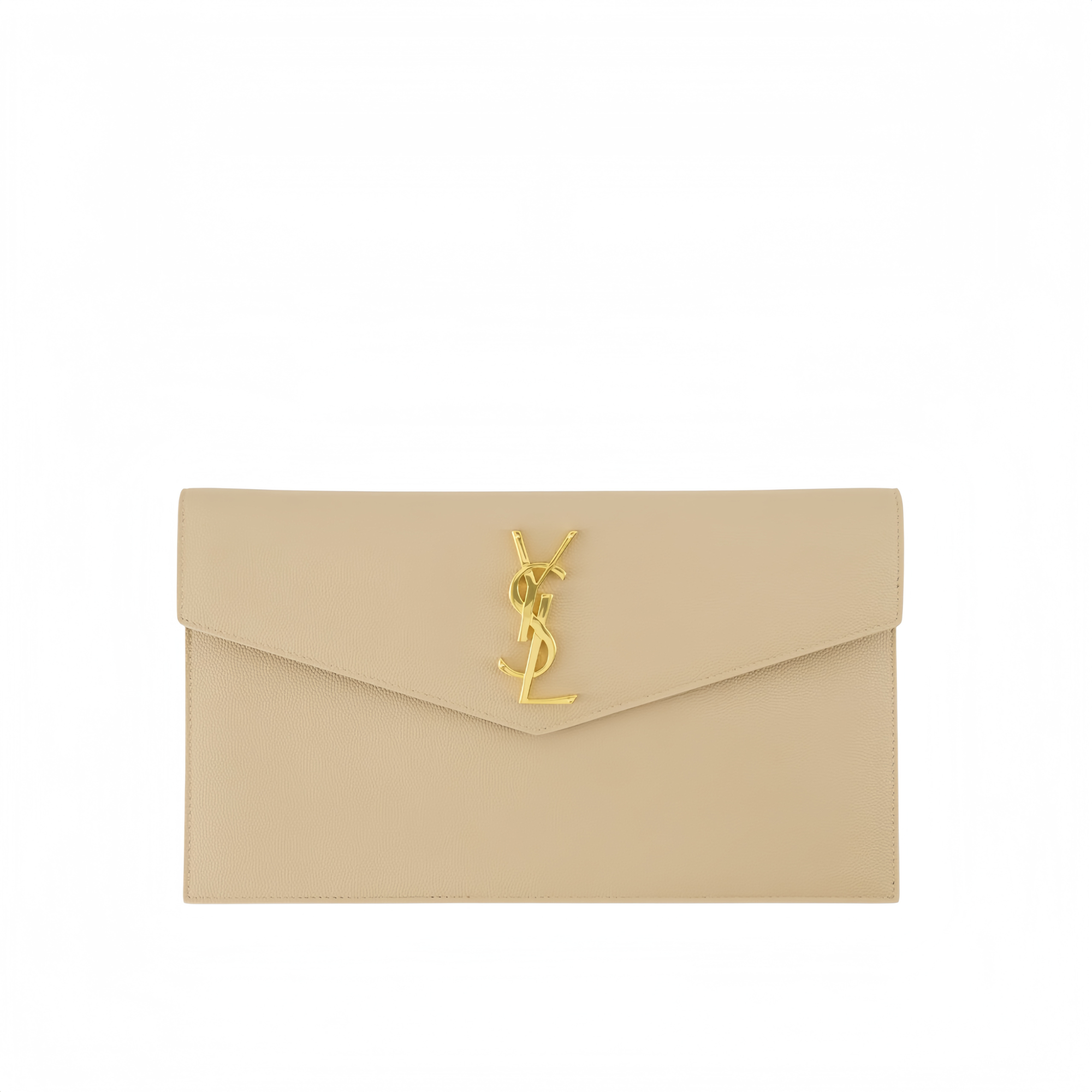 Saint Laurent Uptown Pouch In Grain De Poudre Embossed Leather Blanc Vintage