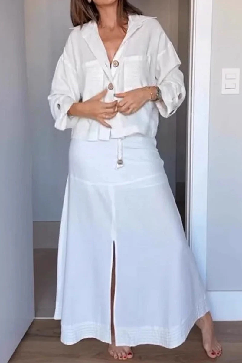 Lace-Up Linen-Like Two-Piece SetClistos