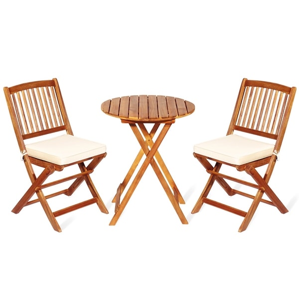 Gymax 3PCS Folding Acacia Wood Bistro Set Patio Conversation Set w/