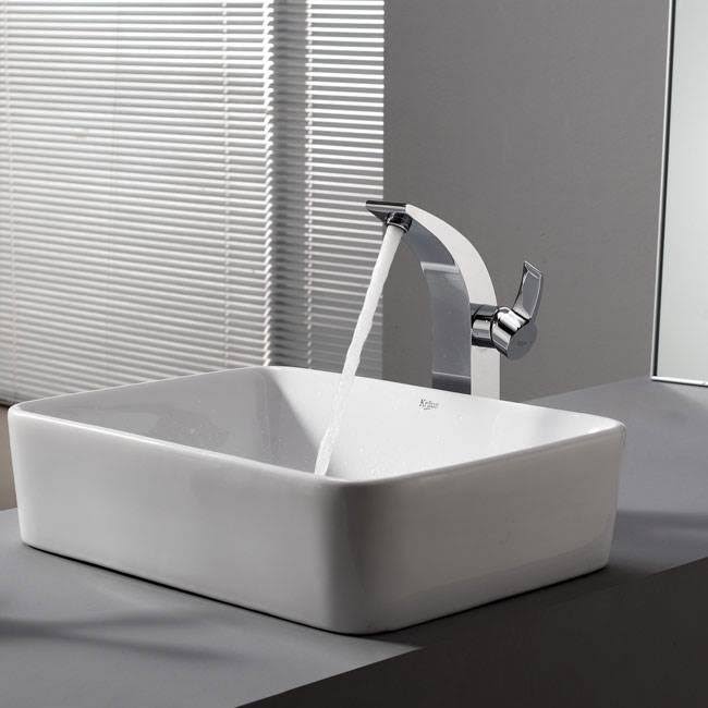 Kraus KEF-14700-PU-10CH Illusio Single Lever Vessel Bathroom Faucet with Pop Up Drain Chrome