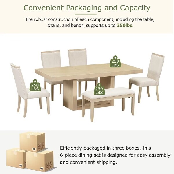 Extendable Dining Table Set with Removable Leaf,4 Upholstered Chair