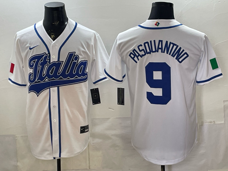 Men's Italy Baseball Vinnie Pasquantino #9 White 2026 World Baseball Classic Stadium Jersey