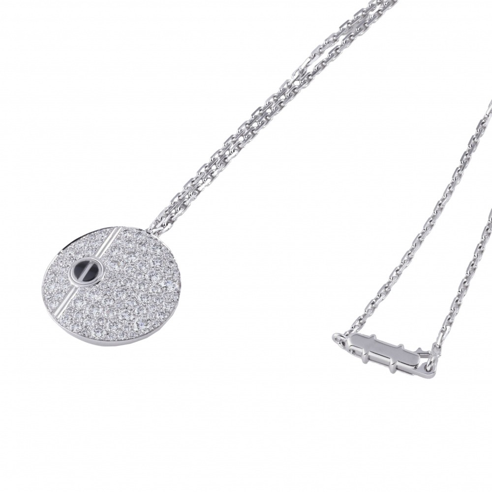 Cartier Love Round Necklace 18K White Gold & Ceramic Diamond