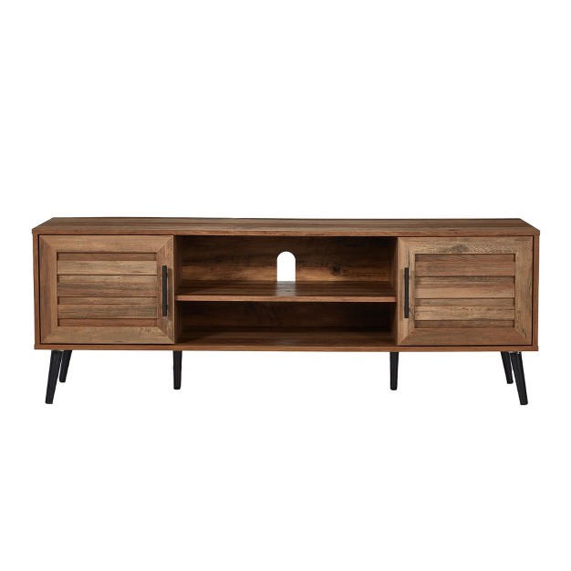 Jomeed Retro Mid Century Modern Wooden Tv Entertainment Center Console For Tvs With Storage Shelves For Living Rooms And Bedrooms