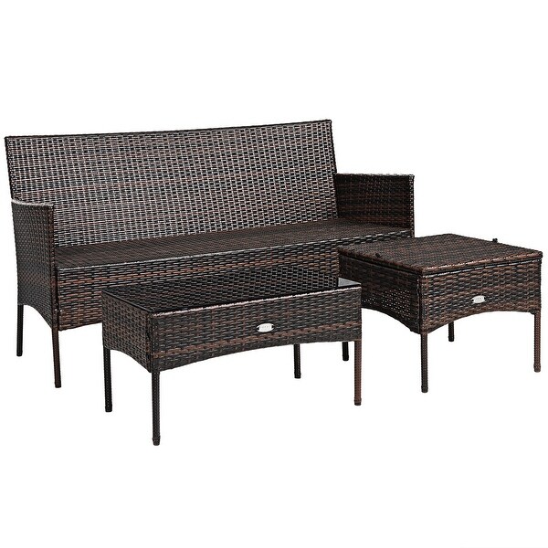 Costway 3PCS Patio Rattan Furniture Set 3Seat Sofa Cushioned Table