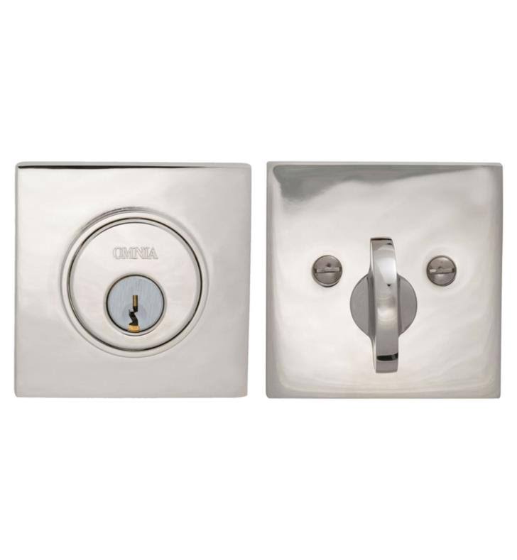 Omnia SQRDB Modern Single Cylinder Deadbolt with Square Style Rose from The Prod Polished Brass