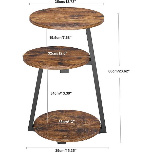 Round End Table Side Table with Metal Frame,Rustic Brown