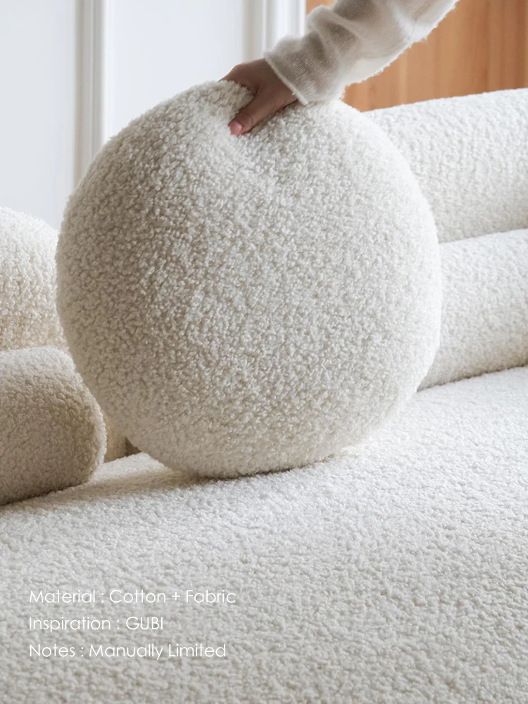 CH044 - Gub* Cream White Sofa: Sheepskin, Simple Design, Living Room Seating
