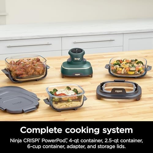 5-in-1 Glass Air Fryer | 450°F, Nontoxic, 4QT & 6-Cup Containers & Lids | Microwave, Freezer, Dishwasher Safe | Air Fry, Bake, Recrisp, Keep Warm | Brit. Racing Green