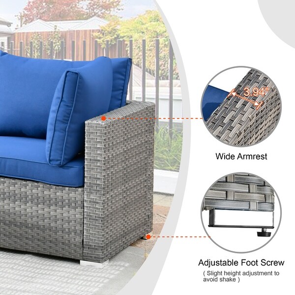 HOOOWOOO 8piece Patio Furniture Set Wicker Sectional Sofa with Fire Pit Table