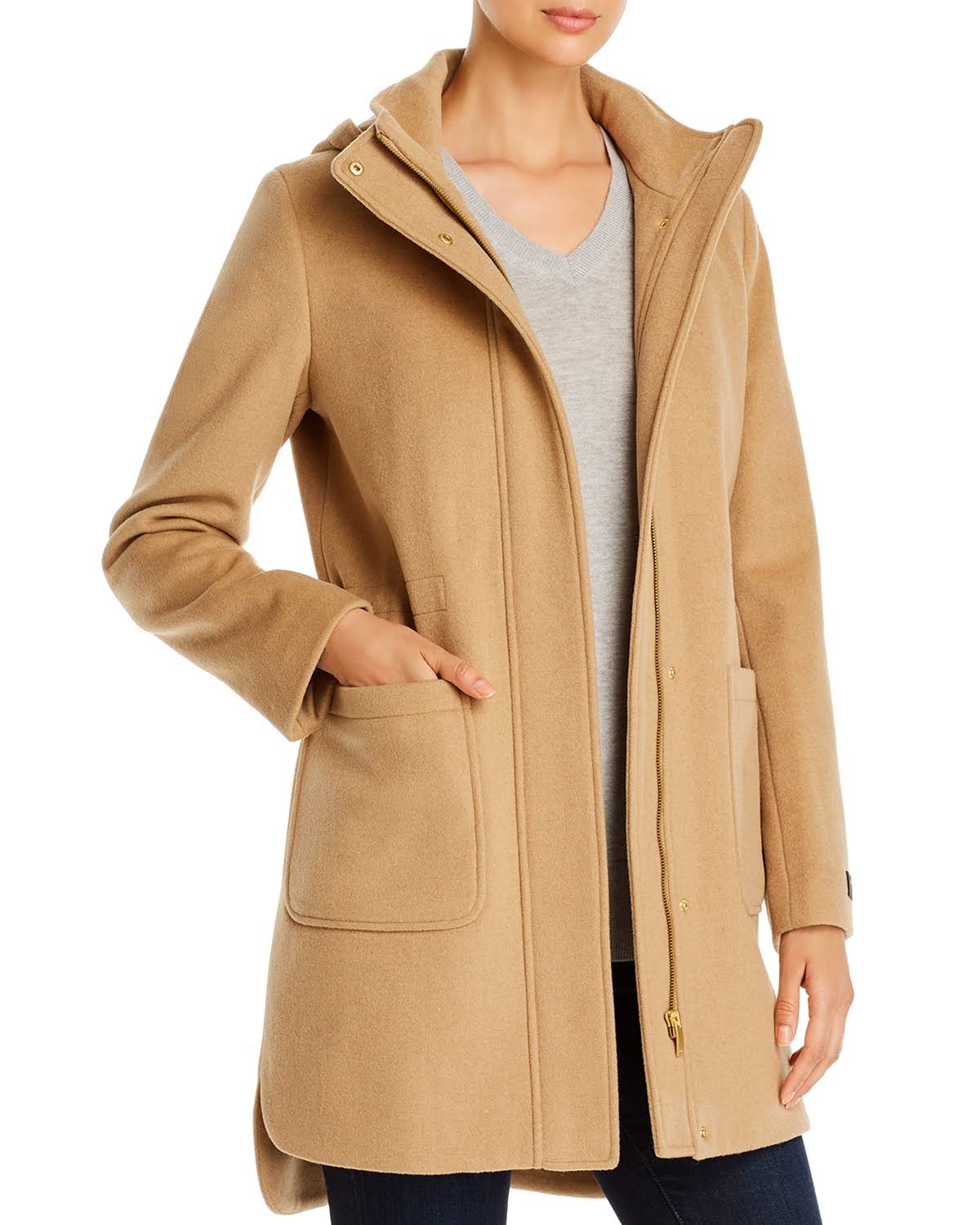 Donna Karan New York Wool-Blend Hooded Coat - Tan/Beige