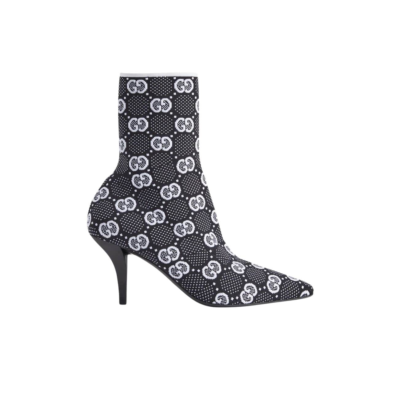 Gucci Gg 75Mm Knit Ankle Boots Black White Fabric 718378 Faaqp 1008