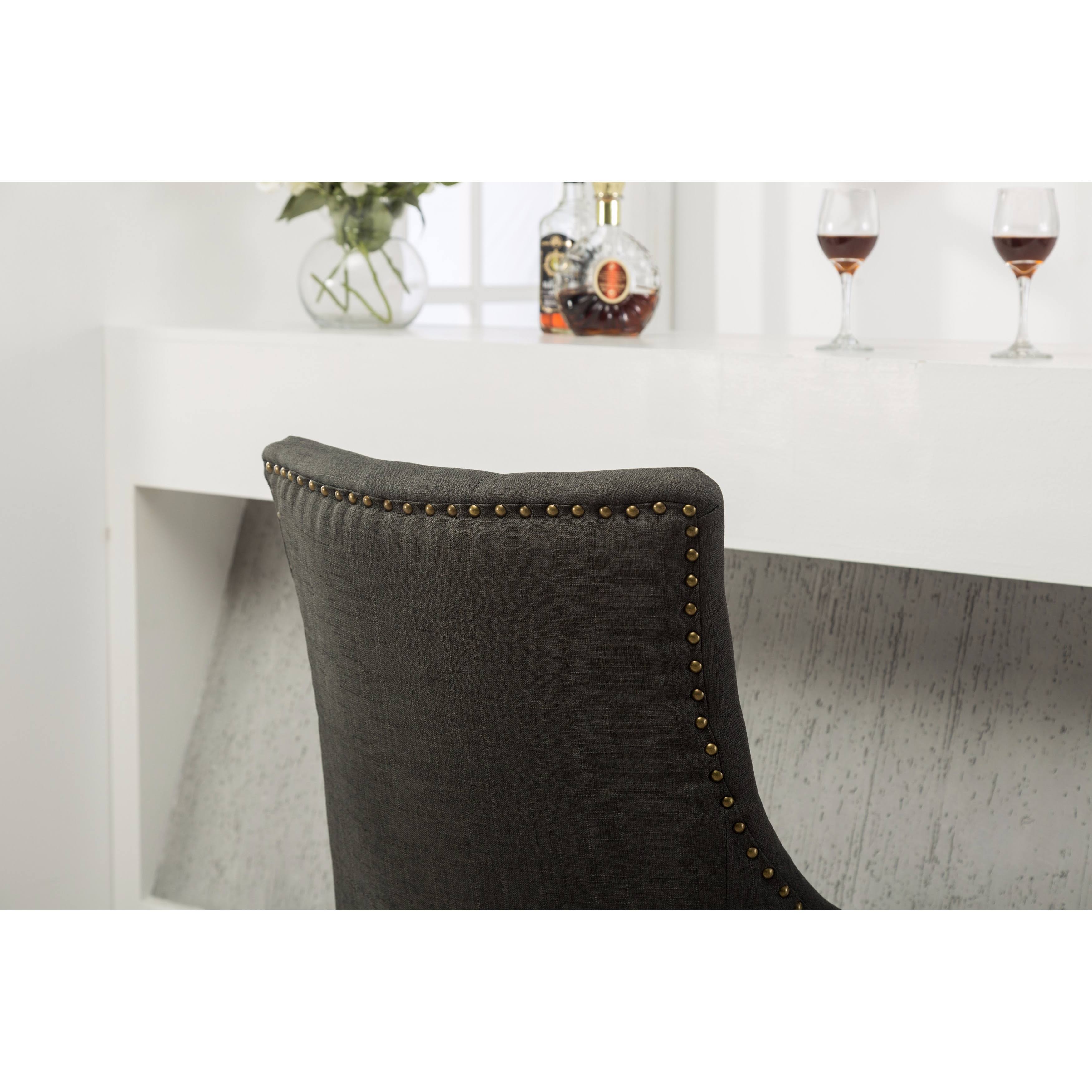 Roundhill Furniture Button Tufted Solid Wood Wingback Hostess Chairs with Nail Heads, Set of 2, Charcoal