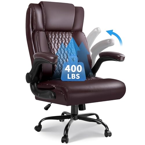 VITESSE Executive Office Chair,Heavy Duty Chair with Flip up Armrest,Ergonomic High Back Computer Gaming Chairs Home Office 400lbs, Big and Tall Office Chair with Lumbar Support（Black）