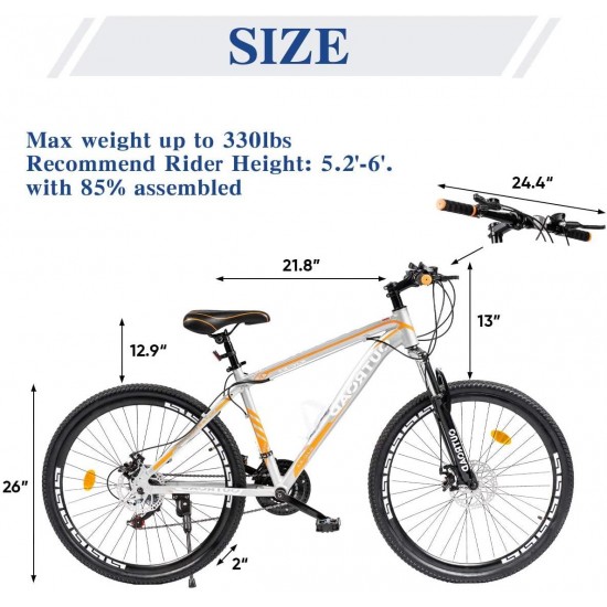 Mountain Bike 26-inch 27.5-inch Wheels, 21 Speed with High Carbon Steel Frame, Double Disc Brake, Front Suspension Anti-Slip Bikes