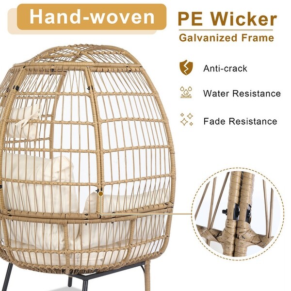 Patio Wicker Egg Chair with Beige Cushion