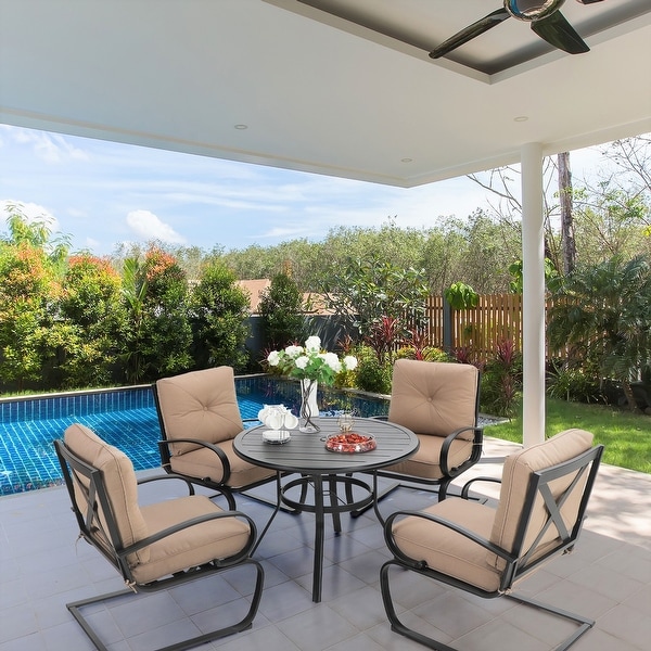 MAISON ARTS 5 Pieces Patio Dining Set,4 Spring Dining Chairs and 1 Round Table with 1.57