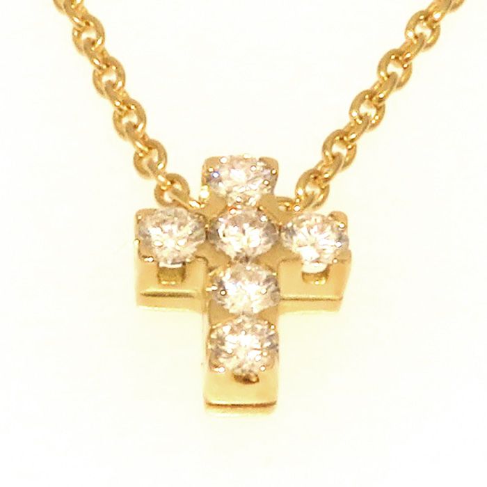 Van Cleef & Arpels K18 Yellow Gold Van Cleef Cross Necklace K18YG Yellow Gold Necklace Diamond