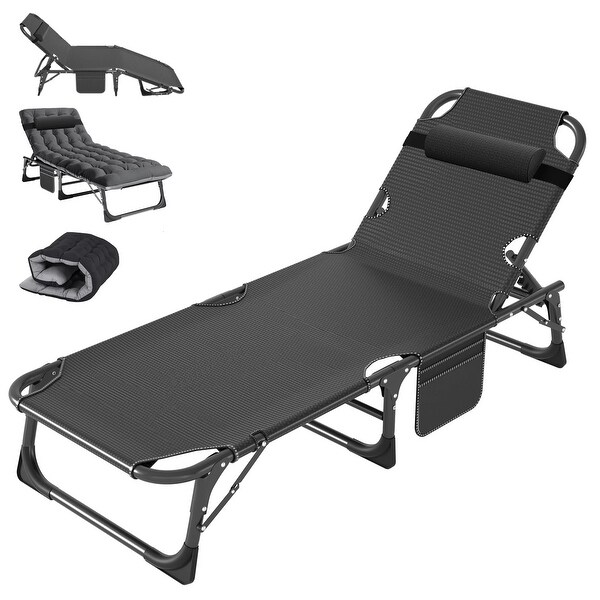 DoCred Folding Camping Cot,Chaise Lounge Chair with Mattress
