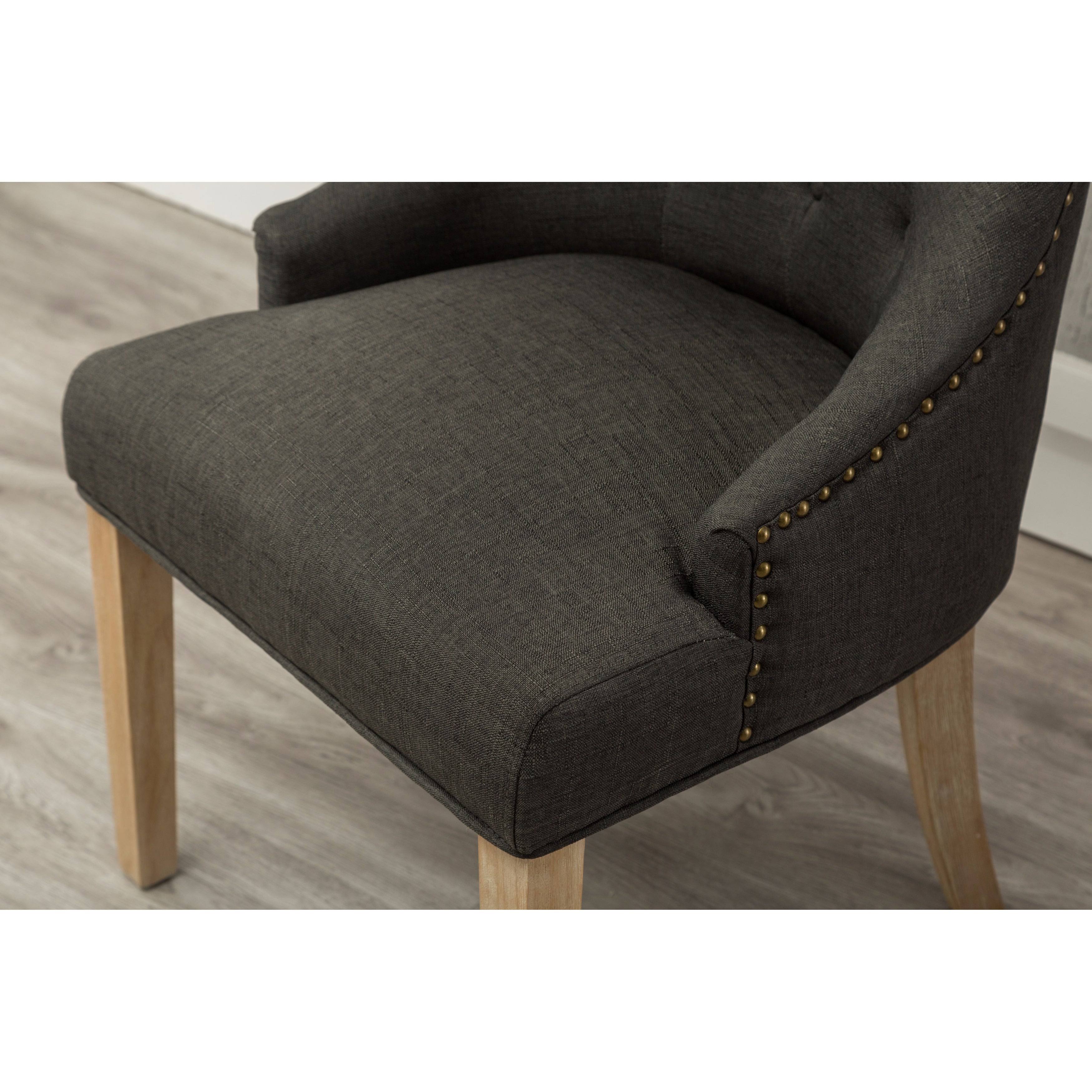 Roundhill Furniture Button Tufted Solid Wood Wingback Hostess Chairs with Nail Heads, Set of 2, Charcoal