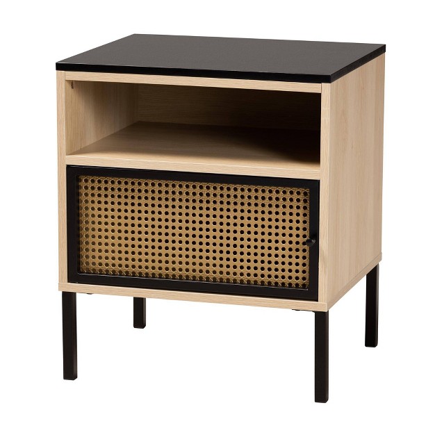 Felton Two Tone Metal And Wood End Table Black gold light Brown Baxton Studio
