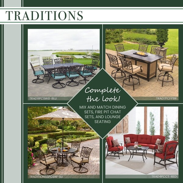 Hanover Traditions 5Piece HighDining Set with 4 Swivel Chairs and a 40,000 BTU Casttop Fire Pit Table