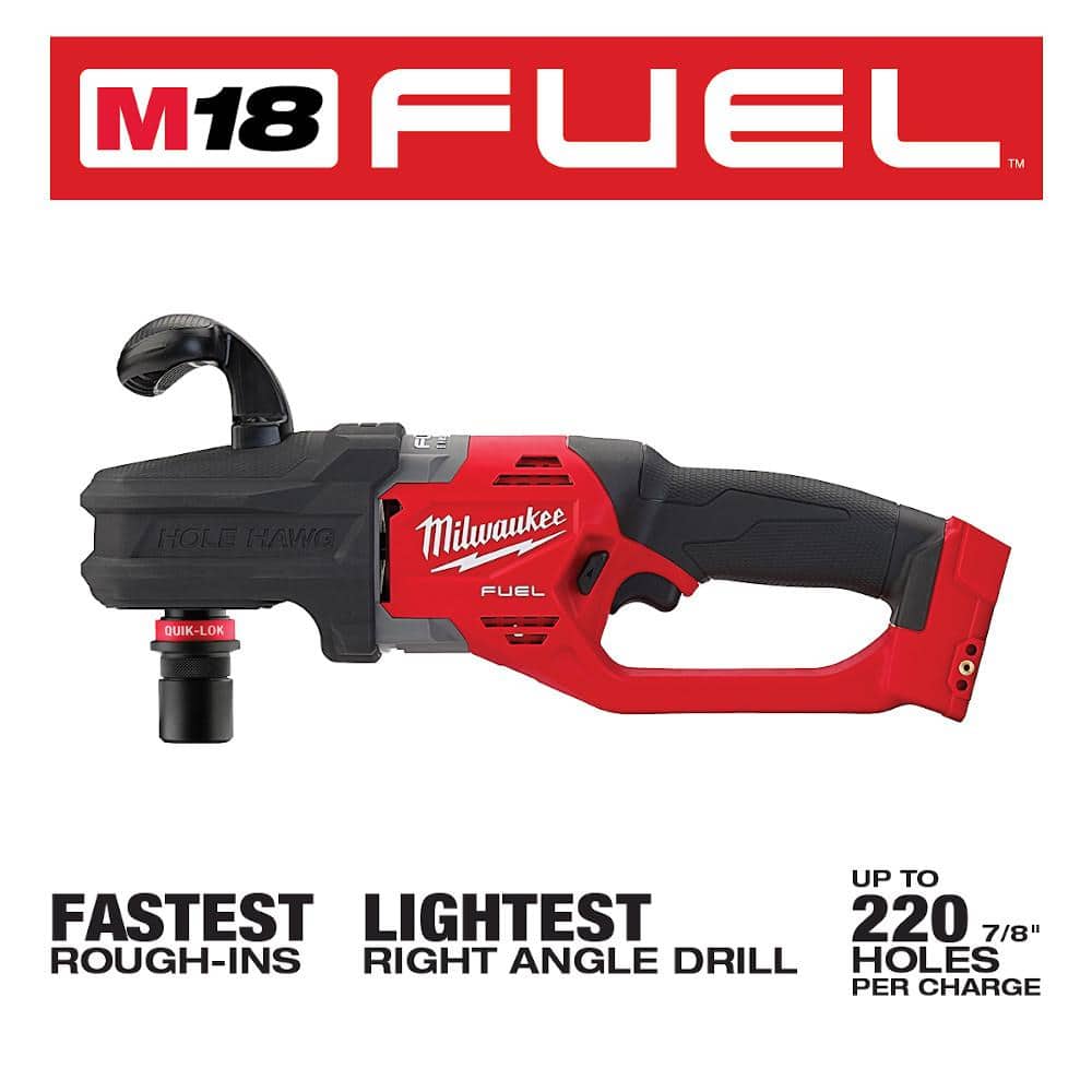 Milwaukee M18 FUEL 18V Lithium-Ion Brushless Cordless Hole Hawg 7/16 in. Right Angle Drill W/ Quick-Lok (Tool-Only) 2808-20