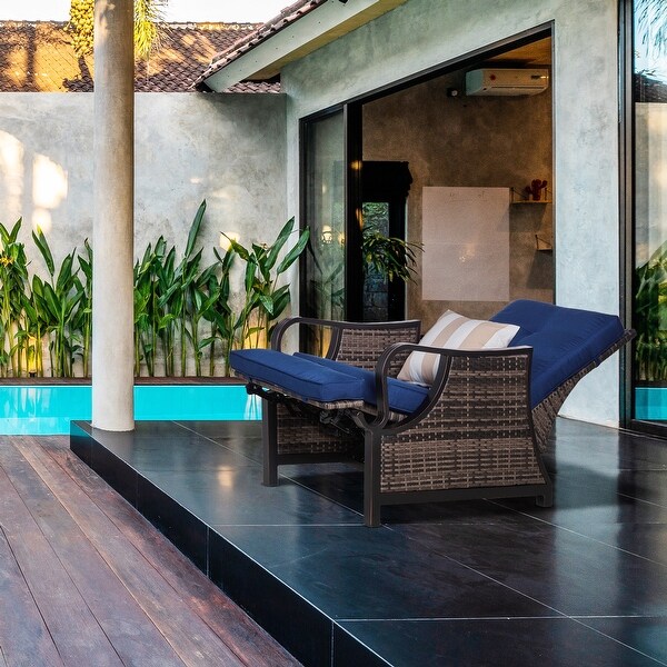 Outsunny Adjustable Patio Rattan Leisure Chair,Outdoor Relax PE Rattan Recline Lounge Furniture,w/ Cushion and Armrest