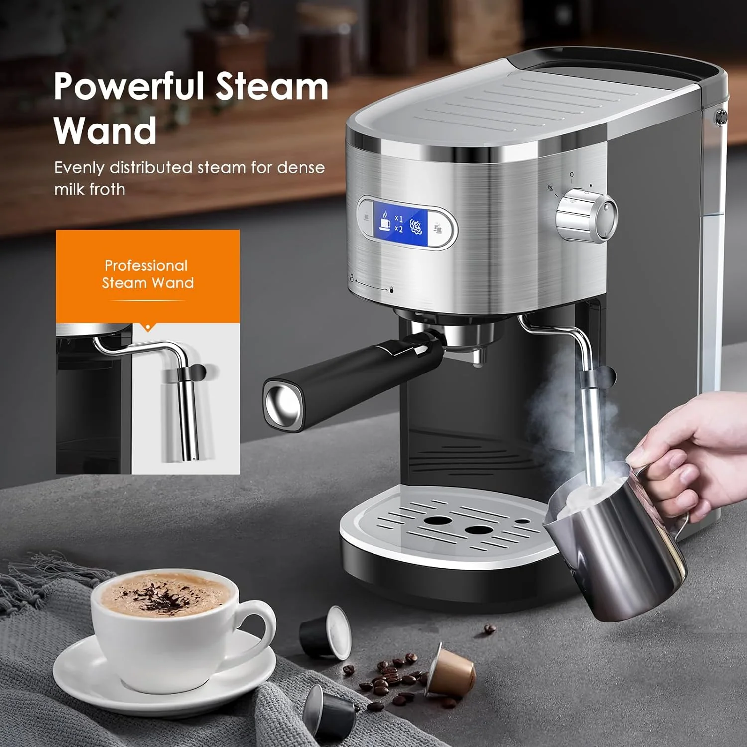 2 in 1 Espresso Machines Support Capsule Coffee Automatic Cappuccino Coffee Maker CM8054
