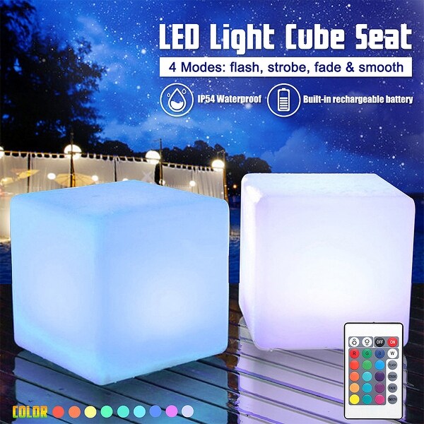 Modern Home LED Glowing Cube Box Stool w/Infrared Remote Control