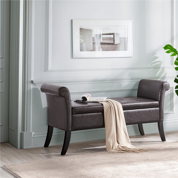 Yaheetech Faux Leather Upholstered Storage Bench With Rolled Armrests