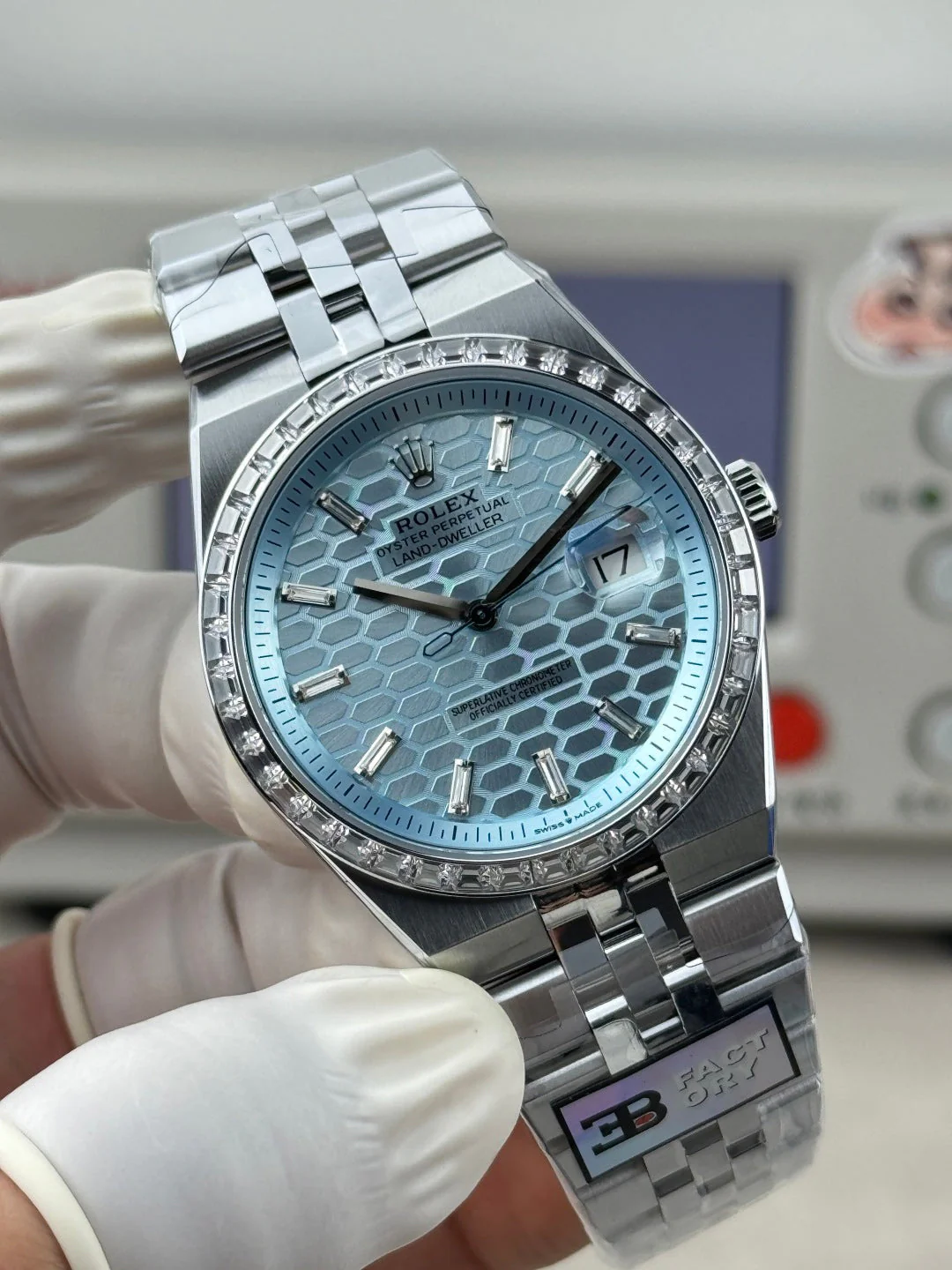 Rolex Land-Dweller Ice Blue Dial Diamond Bezel