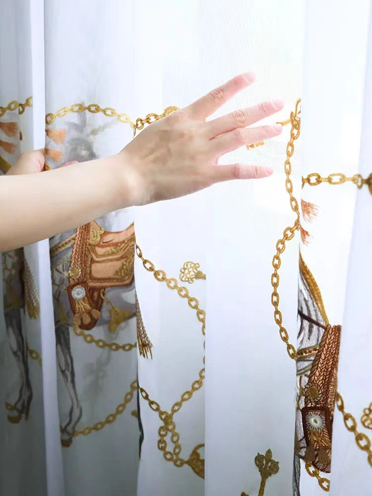 FS008 - Herm@s Dream of Paris / Three-Dimensional Embroidery Soft Light Sheer Curtains Translucent Living Room Bedroom Floor-to-Ceiling Curtains