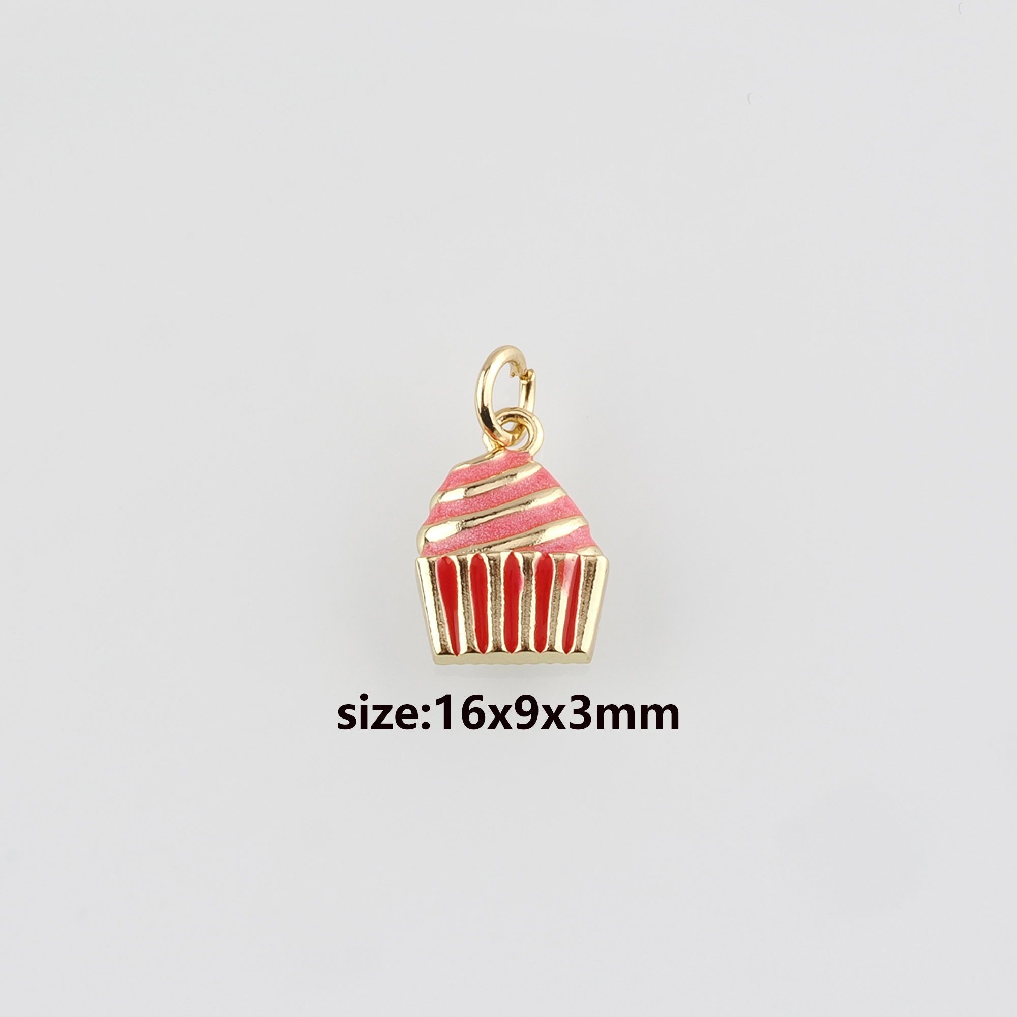 18K Gold Filled Cake Pendant,Enamel Cupcake Charm Earrings Necklace for DIY Jewelry Making Supply