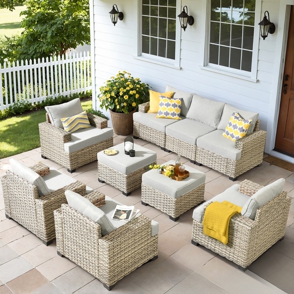 OVIOS 9 Pieces T shaped Seat Wide Armrest Set With Ottoman
