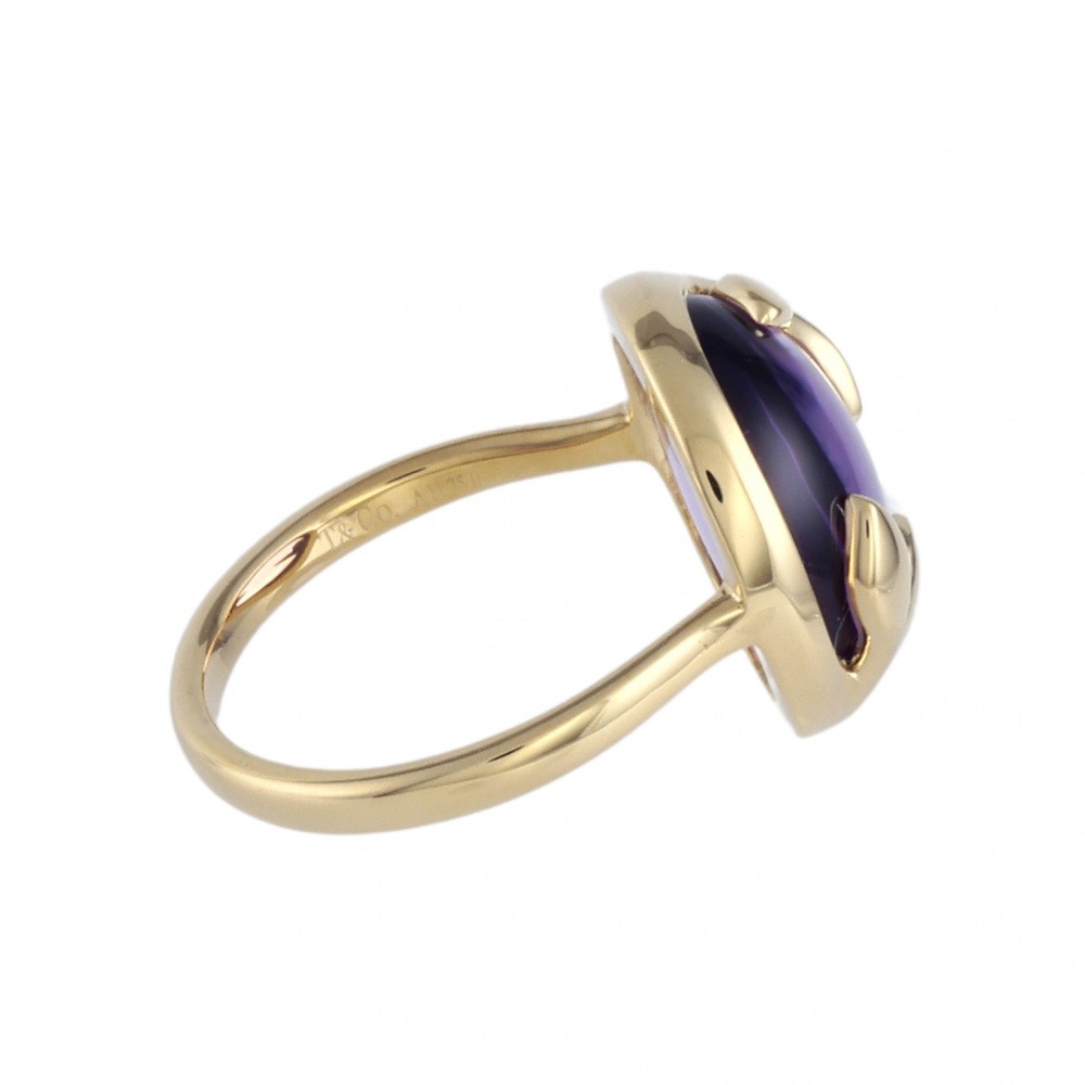 Tiffany & Co. Paloma Picasso Olive Leaf Ring 18K Yellow Gold Amethyst