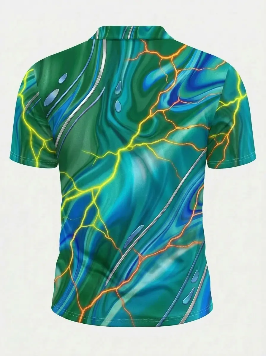 Moisture Wicking Golf Polo 3D Blue Green  Watercolor Button Short Sleeve Golf Polo Shirt