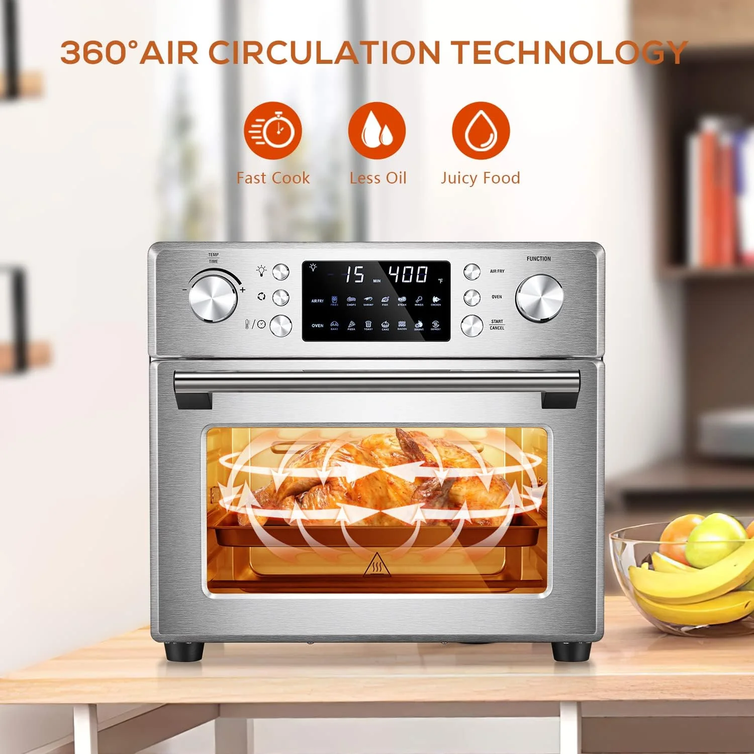 26.4QT Air Fryer Oven, 2 in 1 Toaster Oven Air Fryer Combo 5A502