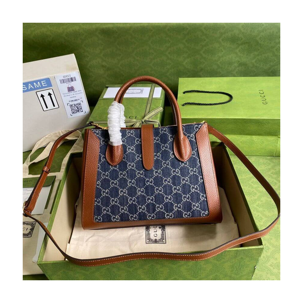 Gucci Jackie 1961 Medium Tote Bag in Blue Denim 30cm